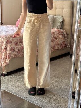 Cream High-Rise Drawstring Pants